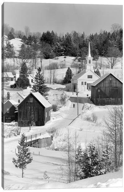 1970s Winter Scenic Of Waits River Junction Vermont USA Canvas Art Print - Vintage & Retro Photography
