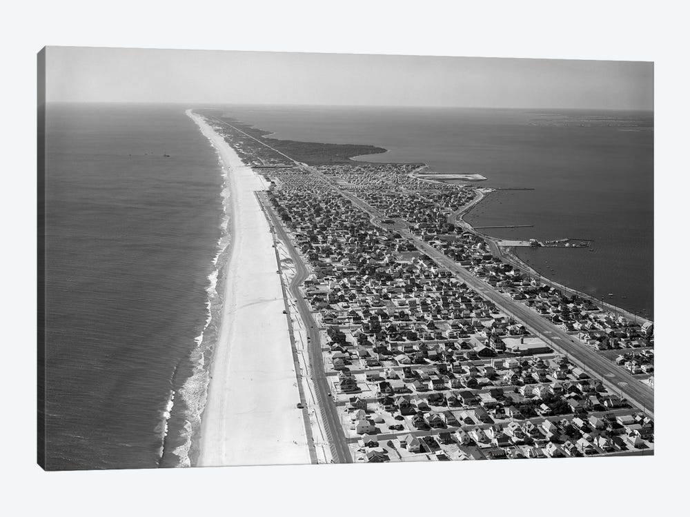 1970s-1980s Aerial Of Jersey Shore Barnegat Peninsula Barrier Island Seaside Park New Jersey USA by Vintage Images 1-piece Canvas Print