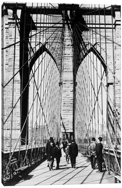 1880s Men Standing On Brooklyn Bridge Just After It Opened 1883 New York City USA Canvas Art Print - Famous Bridges