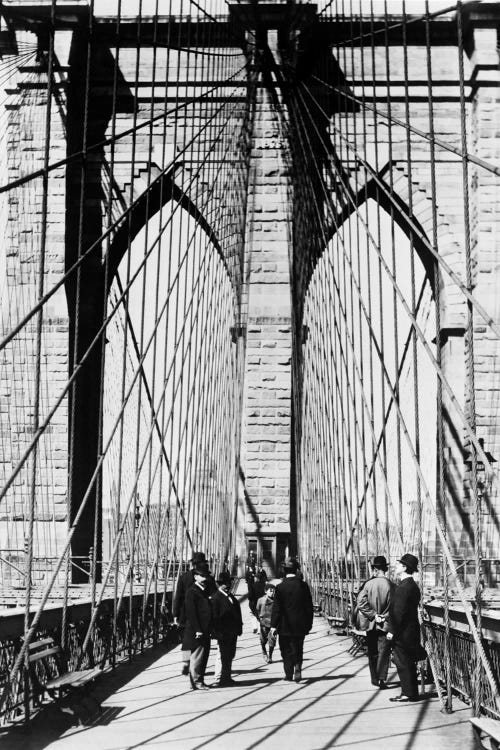 1880s Men Standing On Brooklyn Bridge Just After It Opened 1883 New York City USA