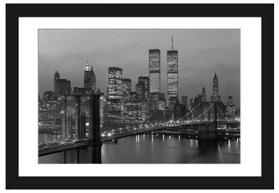 1980s New York City Lower Manhattan Skyline Brooklyn Bridge World Trade Center Paper Art Print - Photography Art