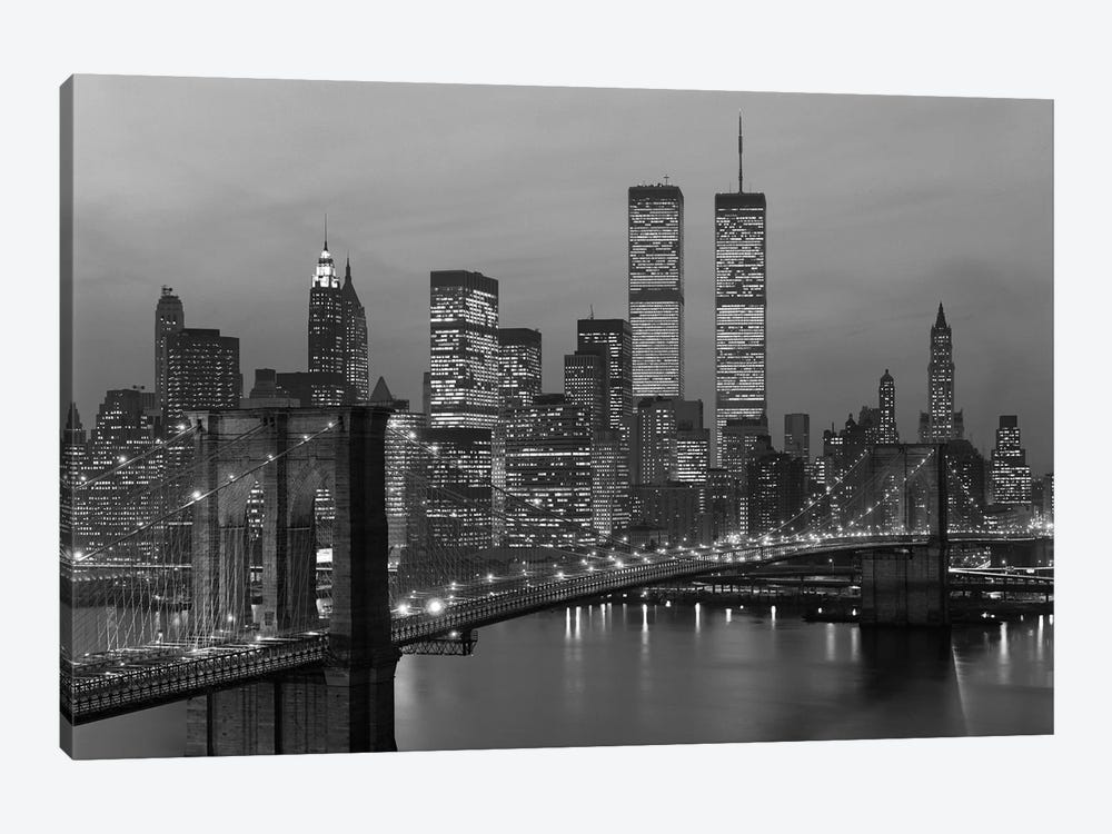 1980s New York City Lower Manhattan Skyline Brooklyn Bridge World Trade Center 1-piece Canvas Print