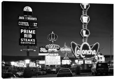 1980s Night Neon On The Strip For El Morocco La Concha Stardust Las Vegas Nevada USA Canvas Art Print - Nevada Art