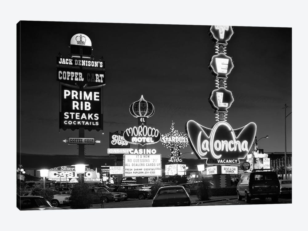 1980s Night Neon On The Strip For El Morocco La Concha Stardust Las Vegas Nevada USA by Vintage Images 1-piece Canvas Wall Art