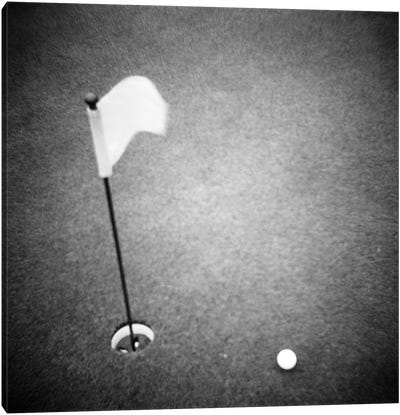 2000s Golf Ball On Putting Green With Flag Marker In Hole From Above Canvas Art Print - Golf Art
