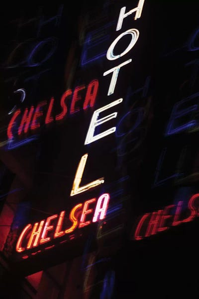 Signs: 2000s Multiple Exposure Neon Sign Hotel Chelsea New York City New York USA by Vintage Images