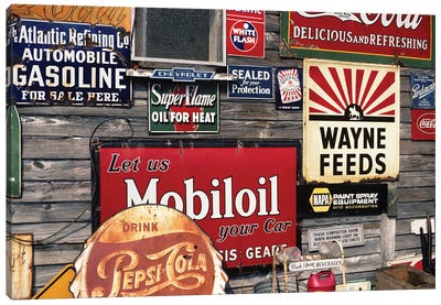 Antique Store Featuring Old Brand Name Advertising Signs Canvas Art Print - Vintage & Retro Photography