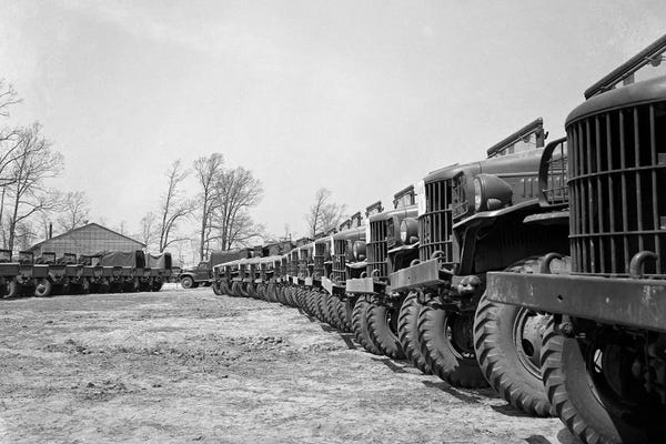 Trucks: April 19 1941 Alignment Row Rows Dodge Army Trucks Jeeps Fort Dix NJ by Vintage Images