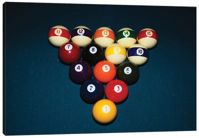 Billiard Balls Racked Up On Pool Table Canvas Art Print - Game Room Art