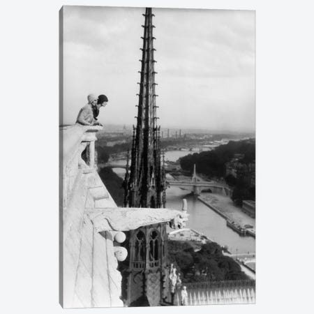 1920s Two Women Looking Out From Top Of Notre Dame Cathedral Paris France Canvas Print #VTG51} by Vintage Images Art Print