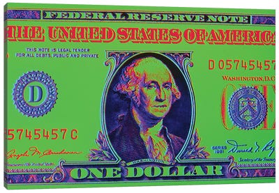 Close-Up Detail American Dollar Bill George Washington In Center Colors Are Surreal Posterized Canvas Art Print - Vintage Images
