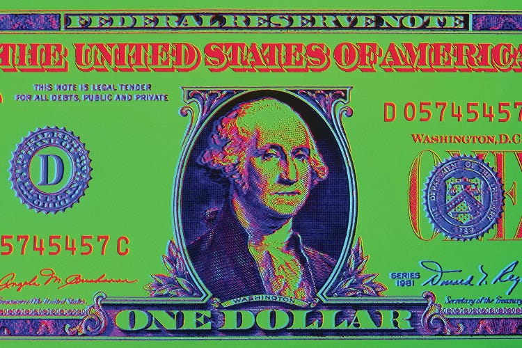 Close-Up Detail American Dollar Bill George Washington In Center Colors Are Surreal Posterized