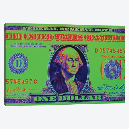 Close-Up Detail American Dollar Bill George Washington In Center Colors Are Surreal Posterized Canvas Print #VTG520} by Vintage Images Canvas Art Print