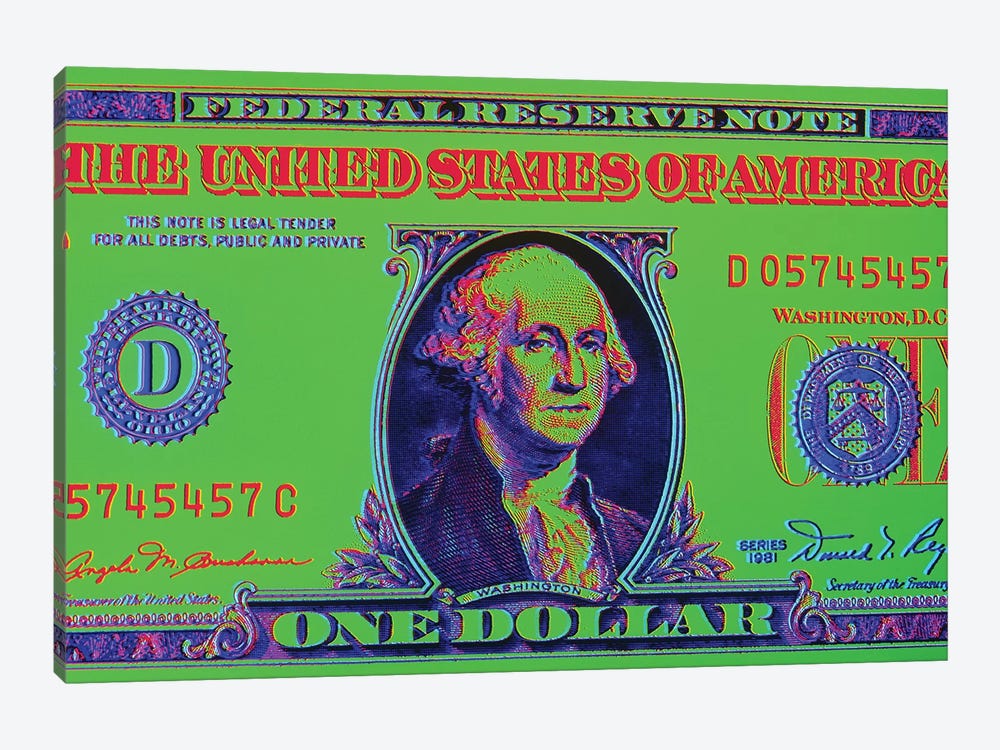 Close-Up Detail American Dollar Bill George Washington In Center Colors Are Surreal Posterized by Vintage Images 1-piece Canvas Wall Art