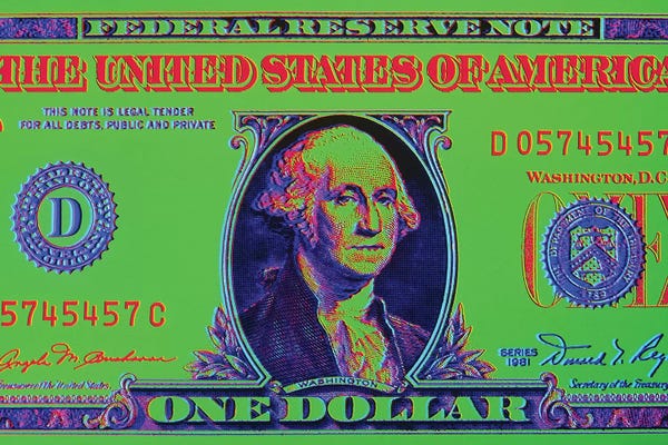Vintage Images: Close-Up Detail American Dollar Bill George Washington In Center Colors Are Surreal Posterized by Vintage Images