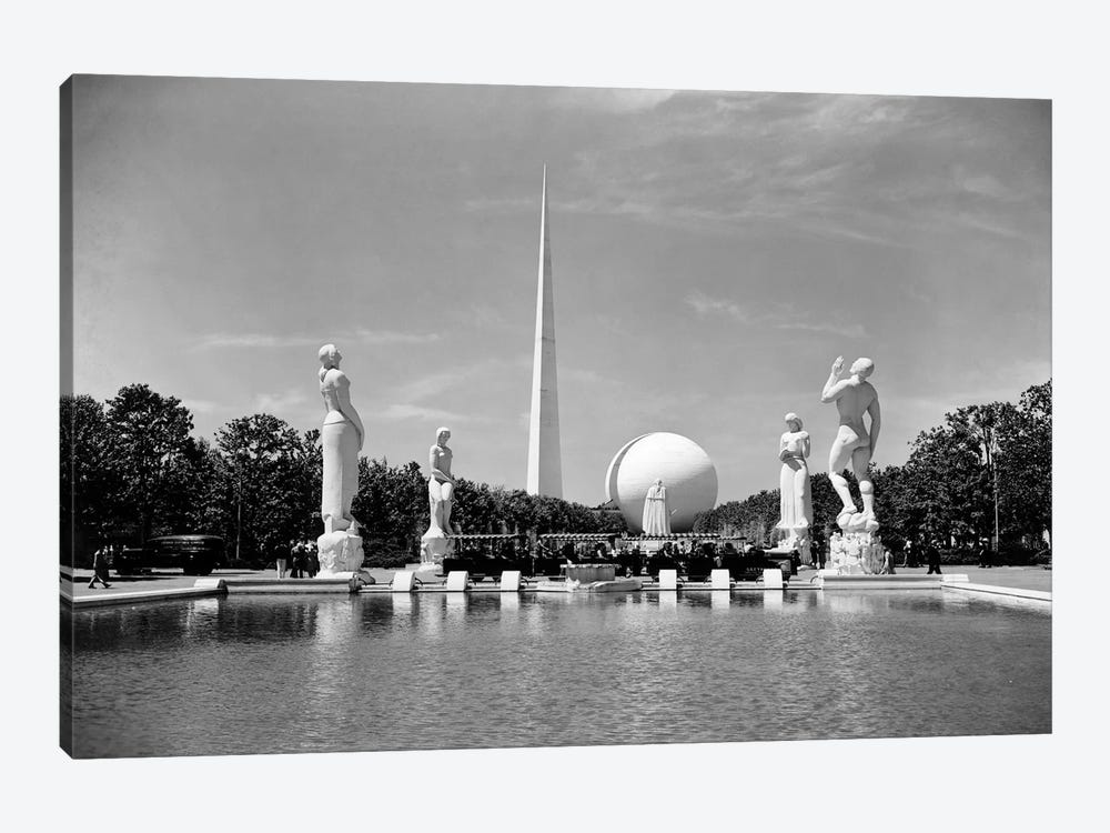 Constitution Mall 1939 World's Fair Pond Surrounded By Statues With Perisphere And Trylon Tower Obelisk New York USA by Vintage Images 1-piece Canvas Art Print