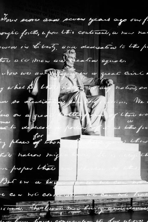 Handwritten Gettysburg Address Superimposed Over Statue At Lincoln Memorial