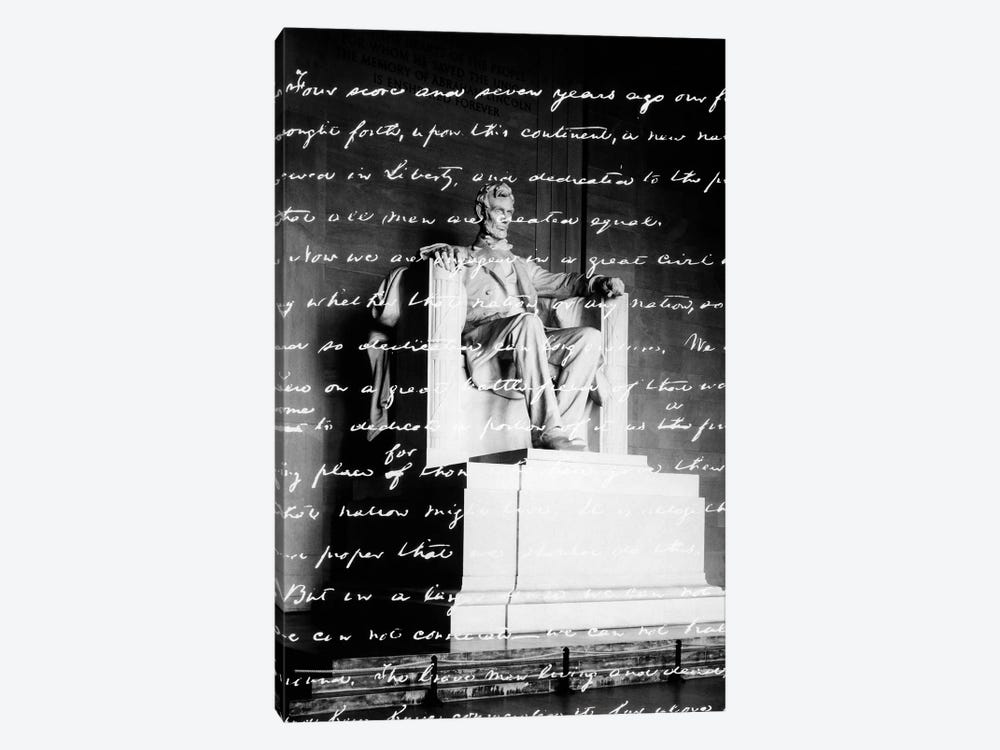Handwritten Gettysburg Address Superimposed Over Statue At Lincoln Memorial by Vintage Images 1-piece Canvas Artwork