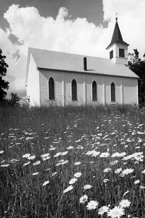 Rural Church In Field Of Daisies