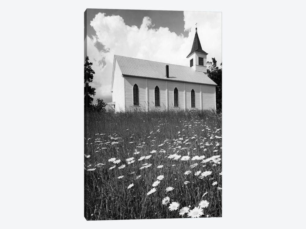 Rural Church In Field Of Daisies by Vintage Images 1-piece Canvas Wall Art
