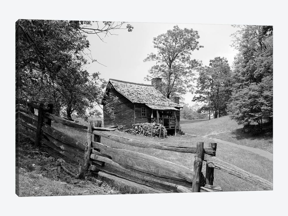 Rustic Log Cabin From 1880s Behind Post & Rail Fence In Blue Ridge Mountains by Vintage Images 1-piece Canvas Print