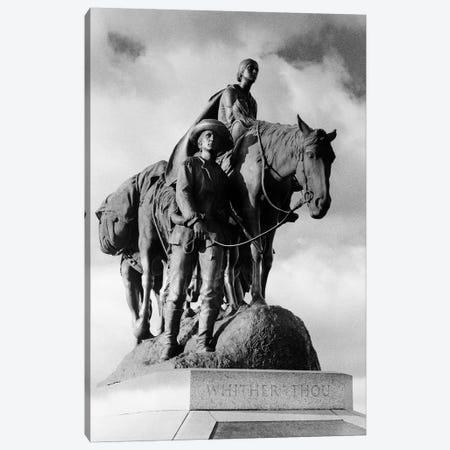 Statue Of Pioneer Woman Holding Baby On Horse Led By Husband In Penn Valley Park Kansas City Missouri USA Dedicated 1927 Canvas Print #VTG534} by Vintage Images Canvas Art Print
