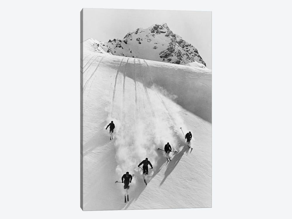 1920s-30s Five Anonymous Men Skiing Down Snow Covered Alps Switzerland by Vintage Images 1-piece Canvas Art