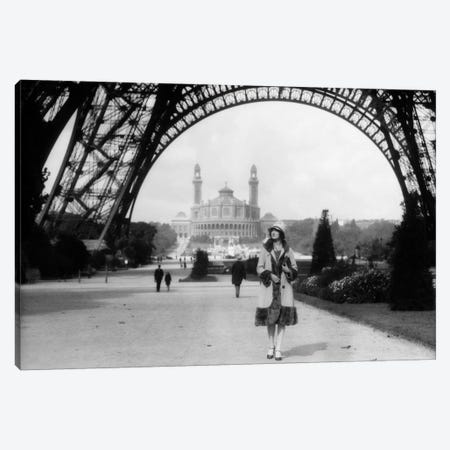 1920s Woman Walking Under The Eiffel Tower With The Trocadero In Background Paris France Canvas Print #VTG53} by Vintage Images Art Print