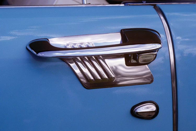 1950s Art Deco Style Door Handle Of Vintage Antique Classic Car Metallic Silver And Blue Graphic Design Outdoor by Vintage Images wall art