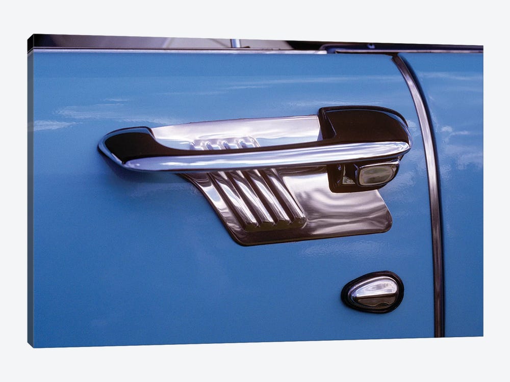 1950s Art Deco Style Door Handle Of Vintage Antique Classic Car Metallic Silver And Blue Graphic Design Outdoor by Vintage Images 1-piece Canvas Artwork