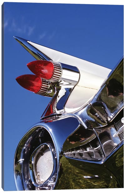 1950s Close-Up Of Fins And Taillights On Classic Car Canvas Art Print - Automobile Art