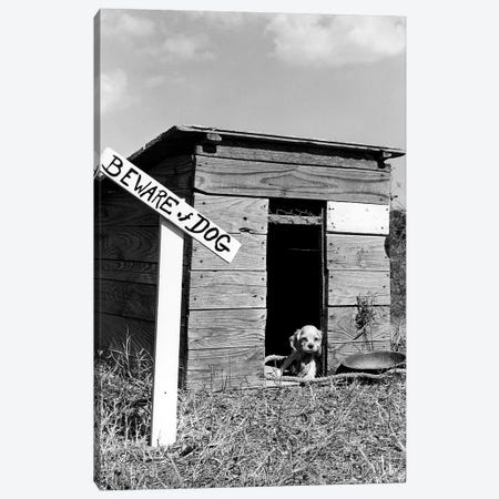 1950s Cocker Spaniel Puppy In Doghouse With Beware Of Dog Sign Canvas Print #VTG559} by Vintage Images Canvas Artwork