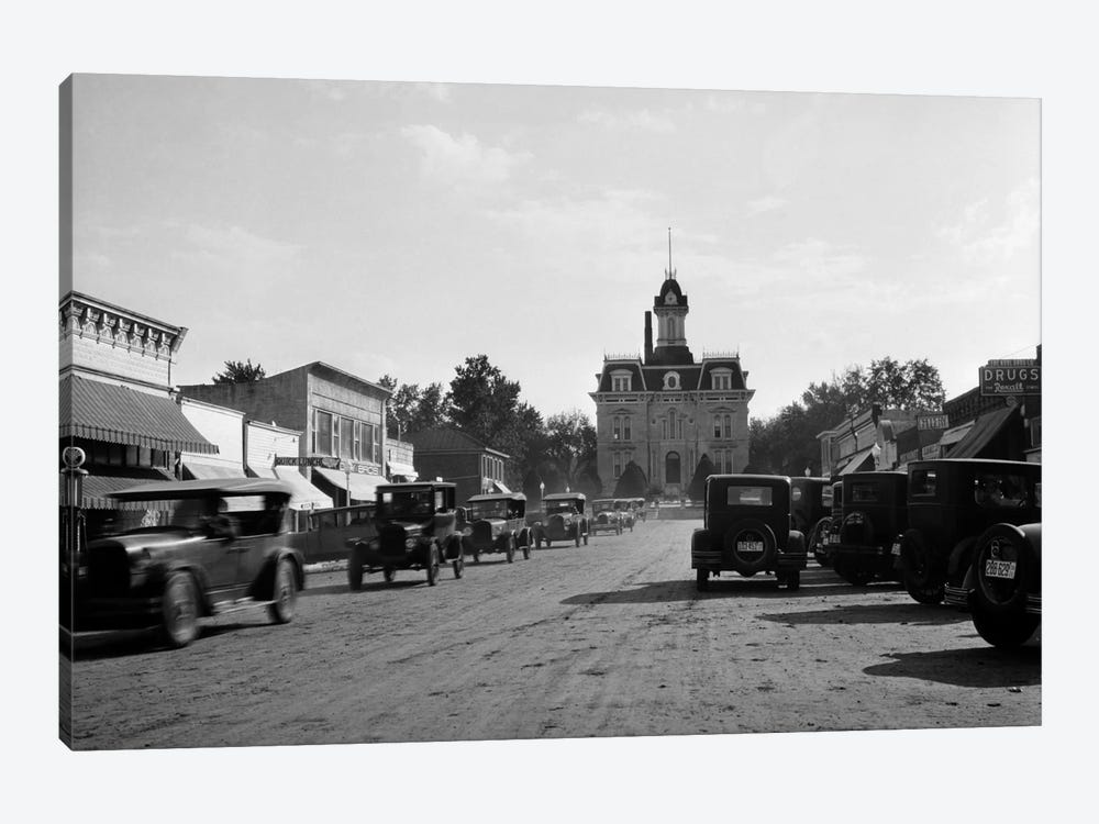 1920s-1928 View Of Cottonwood Falls Kansas Main Street With Traffic by Vintage Images 1-piece Canvas Art