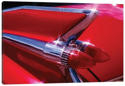 1950s Red Cadillac Car Fender Tail Fins Classic Antique Automobile Canvas Art Print - Automobile Art