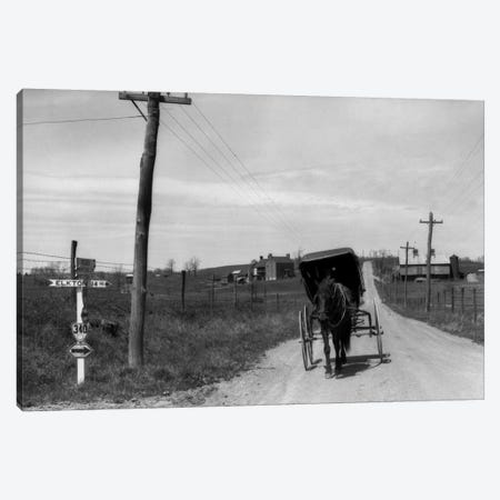 1920s-1930s Amish Man Driving Buggy Down Rural Dirt Road In Farm Country Canvas Print #VTG56} by Vintage Images Canvas Wall Art