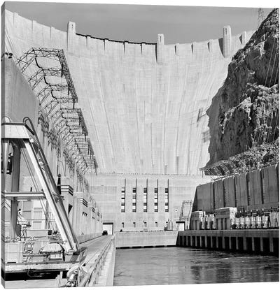 1950s Shot Of Hoover Dam Taken From End Of Concrete Piers Where Transformers Are Located Canvas Art Print - Vintage Images