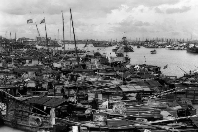1920s-1930s Busy Harbor On Pearl River Crowded With Many Sampans Boats Canton China