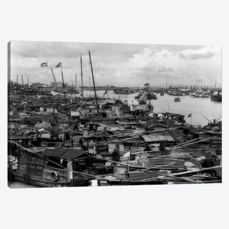 1920s-1930s Busy Harbor On Pearl River Crowded With Many Sampans Boats Canton China Canvas Print #VTG57} by Vintage Images Canvas Artwork