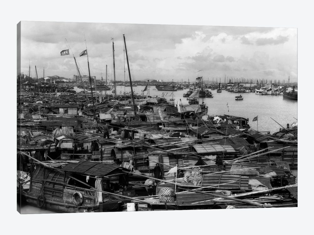 1920s-1930s Busy Harbor On Pearl River Crowded With Many Sampans Boats Canton China by Vintage Images 1-piece Canvas Artwork