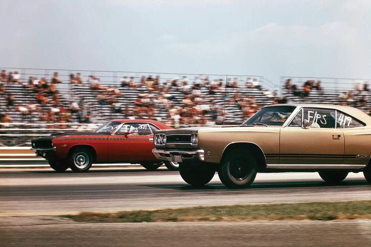 1970s 2 Cars Drag Racing Grandstand Race Speed Competition Automotive Brownsville Indiana Raceway by Vintage Images wall art