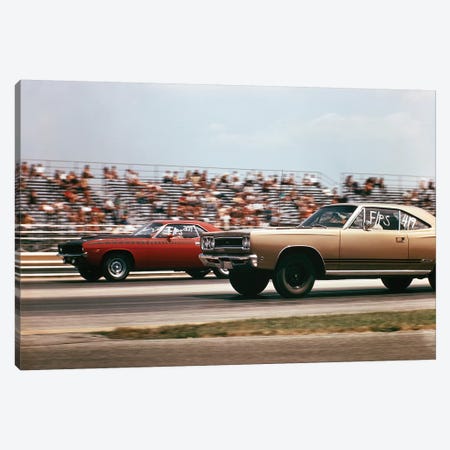 1970s 2 Cars Drag Racing Grandstand Race Speed Competition Automotive Brownsville Indiana Raceway Canvas Print #VTG593} by Vintage Images Canvas Wall Art