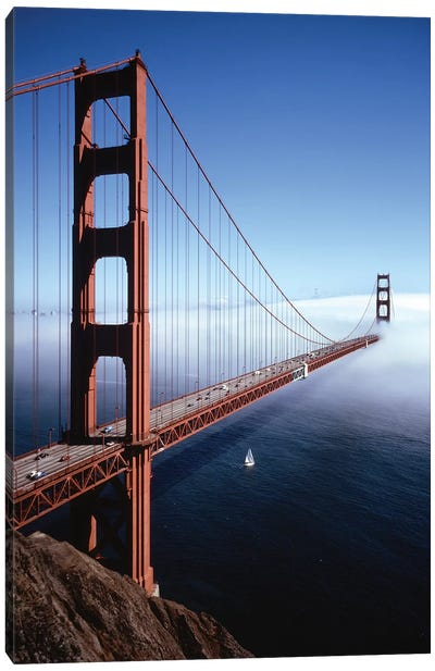 1980s Golden Gate Bridge With Fog Over City Of San Francisco CA, USA Canvas Art Print - Golden Gate Bridge