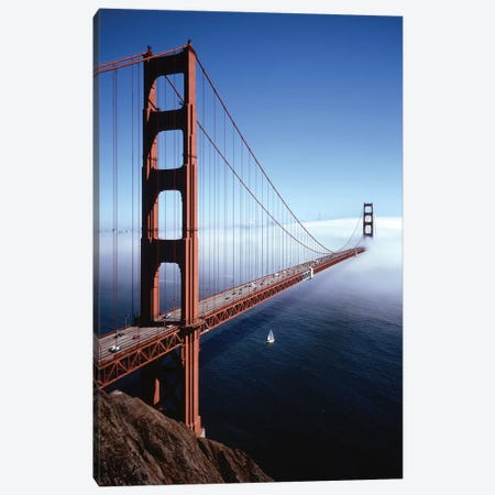 1980s Golden Gate Bridge With Fog Over City Of San Francisco CA, USA Canvas Print #VTG599} by Vintage Images Canvas Wall Art
