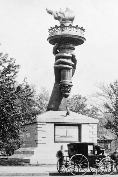 Sculptures & Statues: 1880s Statue Of Liberty Torch On Display As A Fundraiser Madison Square New York City USA by Vintage Images