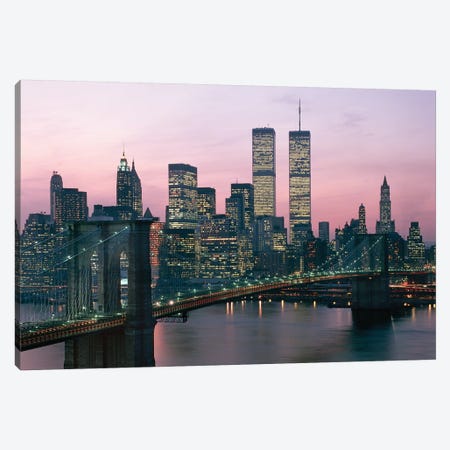 1980s New York City, NY Downtown Skyline At Dusk Canvas Print #VTG600} by Vintage Images Canvas Wall Art