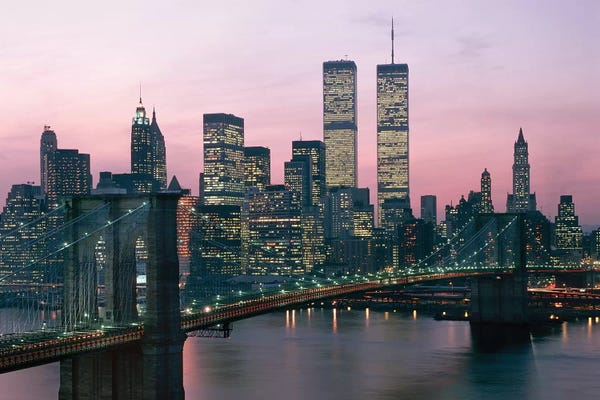 Vintage Images: 1980s New York City, NY Downtown Skyline At Dusk by Vintage Images