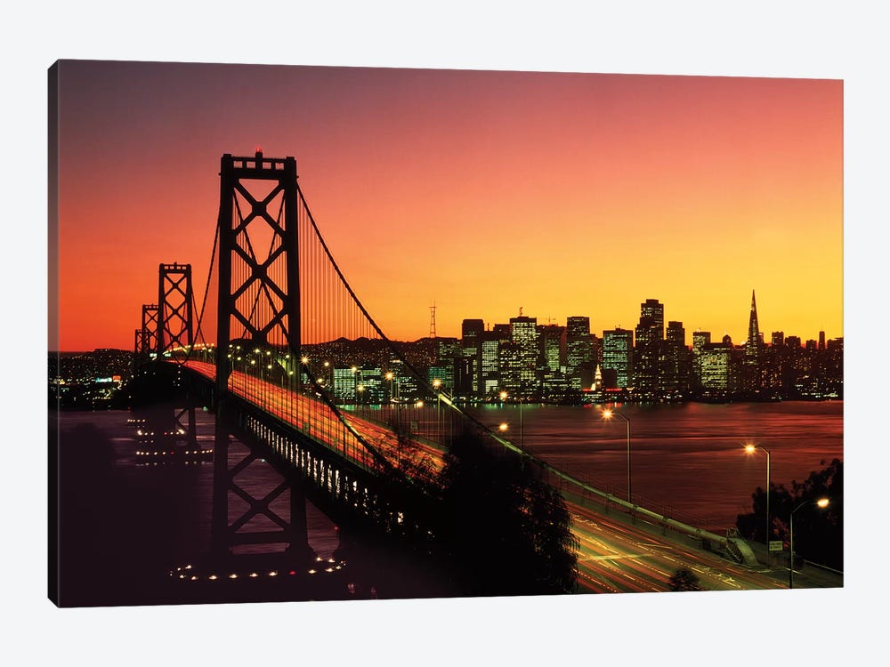 1980s Oakland Bay Bridge At Night San Francisco, California USA 1-piece Canvas Print