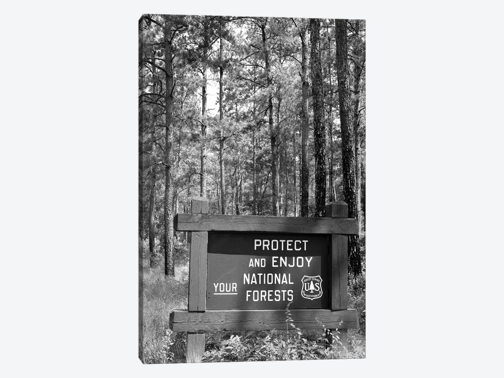 1980s Sign In Front Of Wooded Area Reading Protect And Enjoy Your National Forests by Vintage Images 1-piece Canvas Art