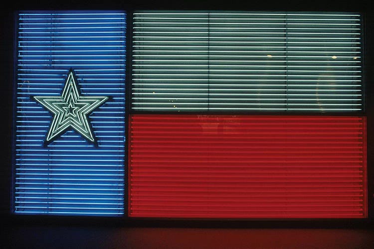 1990s Texas State Flag In Neon Sign Lights