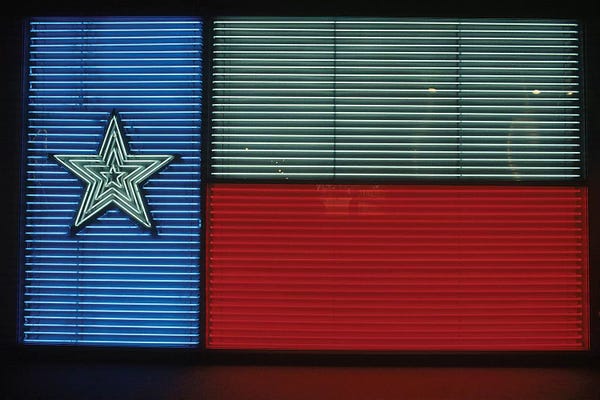 U.S. State Flags: 1990s Texas State Flag In Neon Sign Lights by Vintage Images